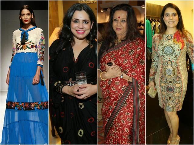 From L-R: Model Krishna Somani, Fashion choreographer Aparna Bahl Bedi, Artist Ina Puri and designer Reynu Taandon.(Waseem Gashroo and Raajessh Kashyap/HT PHoto)