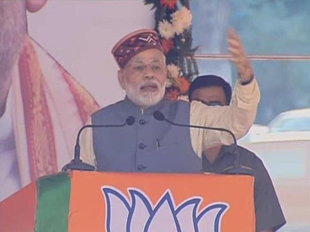 Prime Minister Narendra Modi in Mandi on Tuesday. (HT Photo) Prime Minister Narendra Modi in Mandi on Tuesday. (HT Photo)
