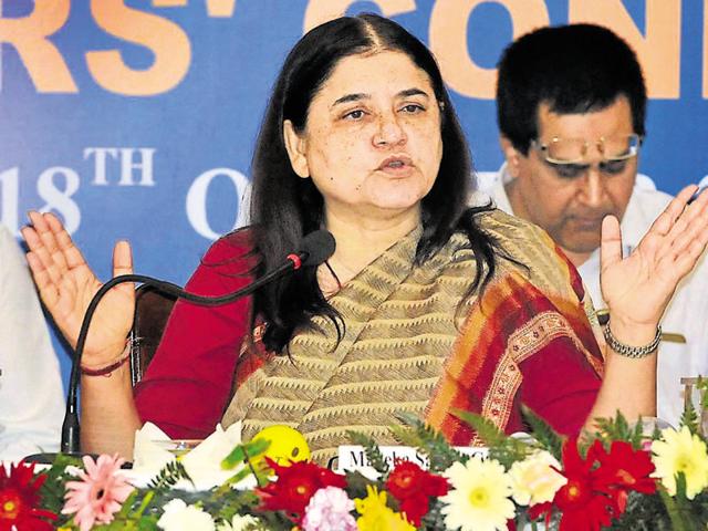 Minister of women and child development Maneka Sanjay Gandhi at the Regional Editors’ Conference in Chandigarh on Monday.(Keshav Singh/HT Photo)
