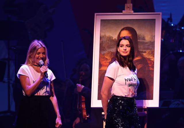 Sienna Miller (L) and Anne Hathaway perform during the Hillary Victory Fund - Stronger Together concert. (AFP) Sienna Miller (L) and Anne Hathaway perform during the Hillary Victory Fund - Stronger Together concert. (AFP)