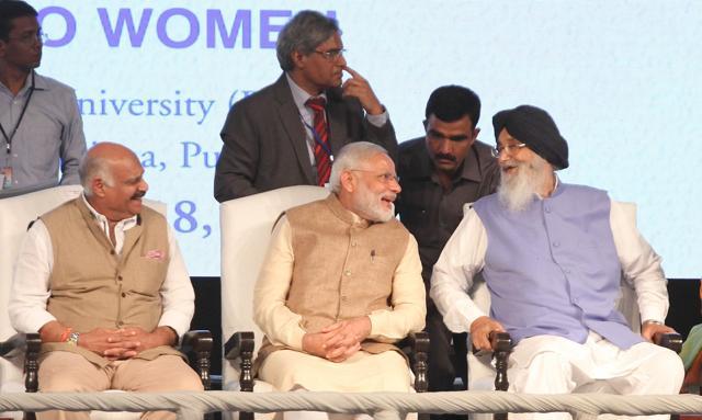 From left, Punjab governor VP Singh Badnore, Prime Minister Narendra Modi, and Punjab chief minister Parkash Singh Badal at the Ludhiana function on Tuesday. (Gurminder Singh/HT Photo) From left, Punjab governor VP Singh Badnore, Prime Minister Narendra Modi, and Punjab chief minister Parkash Singh Badal at the Ludhiana function on Tuesday. (Gurminder Singh/HT Photo)