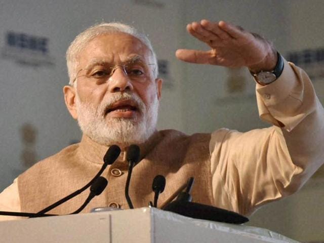 Prime Minister Narendra Modi addressing the gathering during a function at PAU in Ludhiana on Tuesday. (Gurminder Singh/HT Photo) Prime Minister Narendra Modi addressing the gathering during a function at PAU in Ludhiana on Tuesday. (Gurminder Singh/HT Photo)