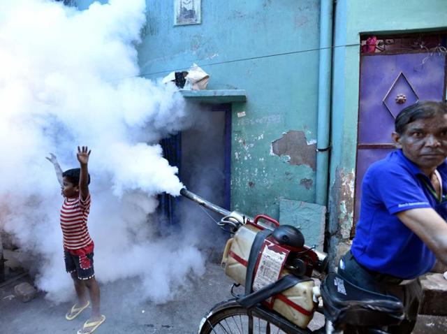 The Municipal Corporation of Delhi carries out fumigation for dengue and chikungunya at Khurezi in east Delhi. (Arun Sharma/HT File Photo) The Municipal Corporation of Delhi carries out fumigation for dengue and chikungunya at Khurezi in east Delhi. (Arun Sharma/HT File Photo)