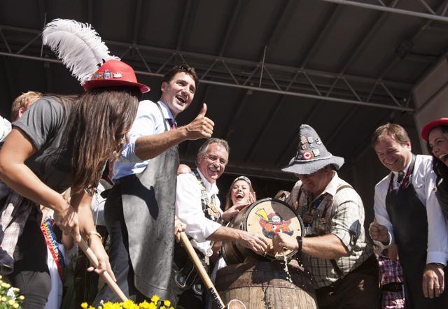 Canada Prime Minister Justin Trudeau celebrates after tapping the keg at the opening ceremony for Oktoberfest in Kitchener, Ontario. (AP Photo) Canada Prime Minister Justin Trudeau celebrates after tapping the keg at the opening ceremony for Oktoberfest in Kitchener, Ontario. (AP Photo)