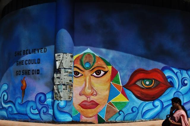 The station premises has paintings on women empowerment, cleanliness, yoga and wellness. (Praful Gangurde/HT Photo)
