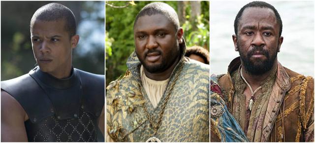 Jacob Anderson as Greyworm, Nonso Anozie as Xaro Xhoan Daxos and Lucian Msamati as Salladhor Saan. (HBO) Jacob Anderson as Greyworm, Nonso Anozie as Xaro Xhoan Daxos and Lucian Msamati as Salladhor Saan. (HBO)