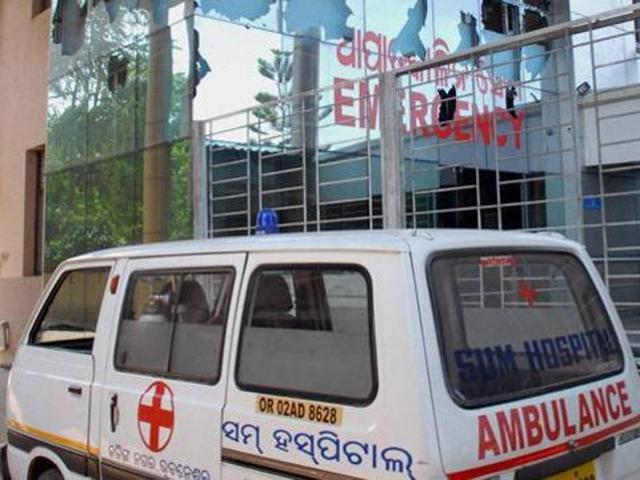 Damaged emergency ward of SUM hospital in Bhubaneswar.(PTI Photo)