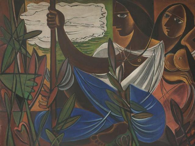 Untitled (Two Women Amid Plants) (1947), George Keyt, Oil on board (Photo: DAG Modern) Untitled (Two Women Amid Plants) (1947), George Keyt, Oil on board (Photo: DAG Modern)
