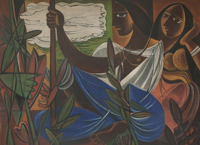 Untitled (Two Women Amid Plants) (1947), George Keyt, Oil on board (Photo: DAG Modern) Untitled (Two Women Amid Plants) (1947), George Keyt, Oil on board (Photo: DAG Modern)