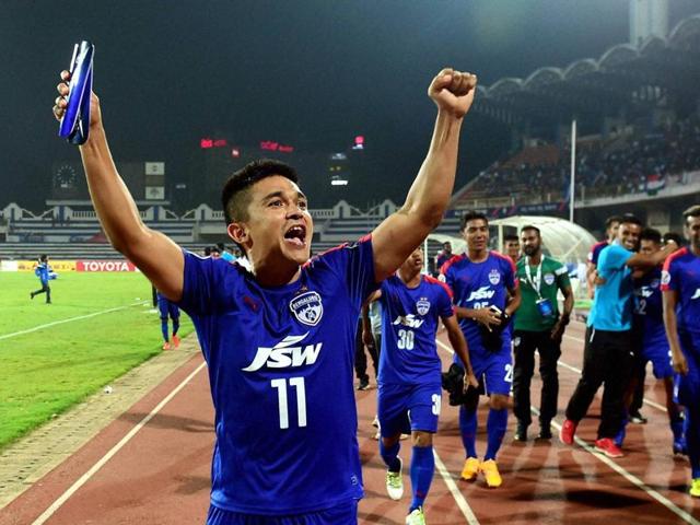 Bengaluru FC's players celebrate their win. (AFP) Bengaluru FC's players celebrate their win. (AFP)