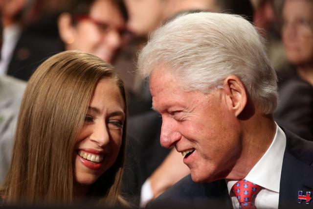Former US president Bill Clinton (right) talks with his daughter Chelsea Clinton prior to the third and final 2016 presidential campaign debate. (Reuters Photo) Former US president Bill Clinton (right) talks with his daughter Chelsea Clinton prior to the third and final 2016 presidential campaign debate. (Reuters Photo)