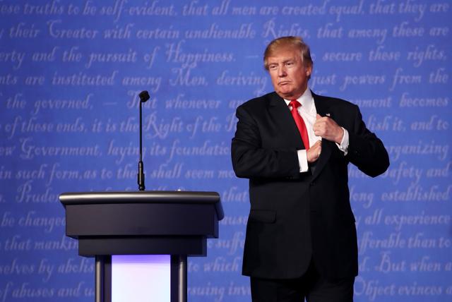 Republican presidential nominee Donald Trump stands on stage after the third and final US presidential debate in Las Vegas, Nevada. (AFP Photo) Republican presidential nominee Donald Trump stands on stage after the third and final US presidential debate in Las Vegas, Nevada. (AFP Photo)