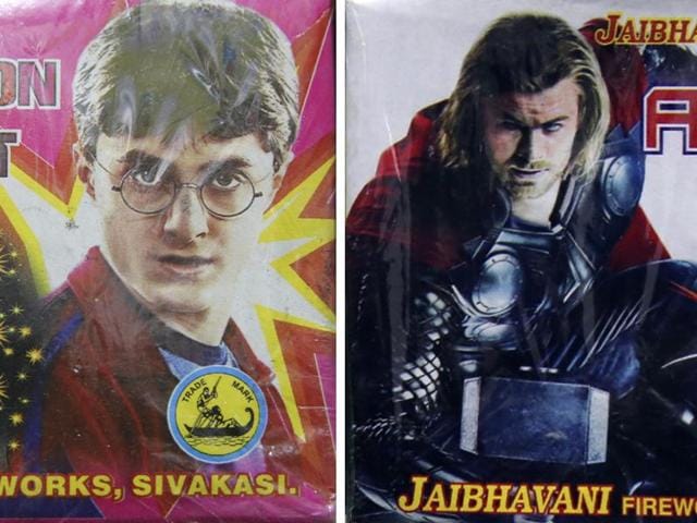 And to not miss out on the fantasy audience, sparks from Hogwarts come to the markets across the country, thanks to this Sivakasi cracker-maker that shows Harry Potter, and also Marvel’s “God of Thunder” Thor thrusting his hammer Mjölnir. (Prabhas Roy/ HT Photo) 