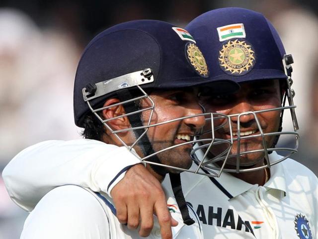 Sehwag and Gautam Gambhir share a laugh after the drawn second Test against New Zealand in Hyderabad on November 16, 2010. (Mohd Zakir/HT Photo) 