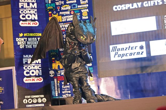 For the costume of Night Fury, Mandar Mhaskar spent 20 days and Rs 9,000 to put together his dragon, which has rexine wings and a foam-filled head. (Mandar Mhaskar)
