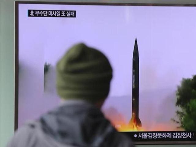A man watches a TV news program showing a file image of missile launch conducted by North Korea, at the Seoul Railway Station in Seoul, South Korea. (AP file) A man watches a TV news program showing a file image of missile launch conducted by North Korea, at the Seoul Railway Station in Seoul, South Korea. (AP file)
