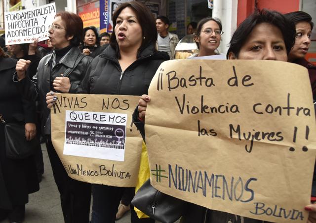 Women take part in a march in La Paz. (AFP) Women take part in a march in La Paz. (AFP)