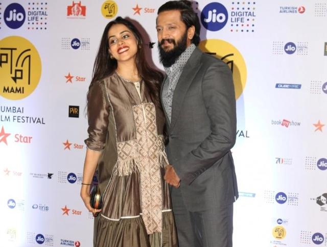 Actor couple Riteish Deshmukh and Genelia D'Souza during the opening ceremony of Jio MAMI 18th Mumbai Film Festival on Thursday. (IANS Photo)
