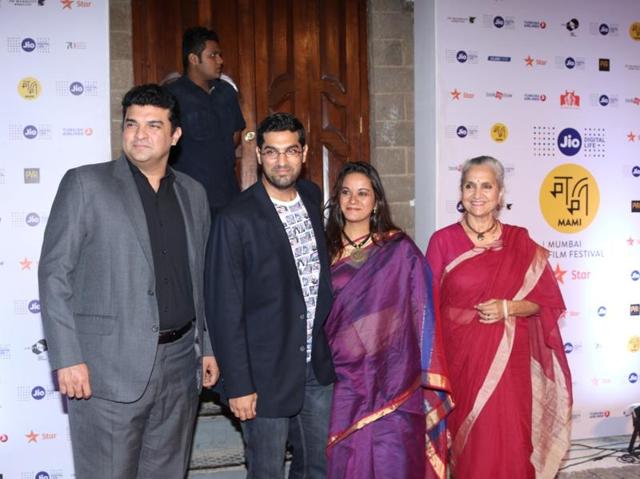 Siddharth Roy Kapur, MD and CEO, Disney India, actor Kunaal Roy Kapur with his wife Shayonti Roy Kapur and mother Salome Roy Kapur during the opening ceremony of Jio MAMI 18th Mumbai Film Festival. (IANS Photo)