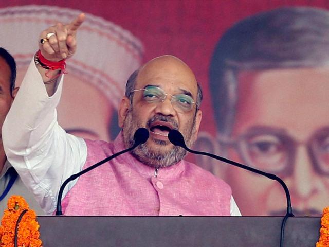 BJP president Amit Shah addressing at the Arya Yuva Maha Sammmelan in Kurukshetra on Saturday. (PTI) BJP president Amit Shah addressing at the Arya Yuva Maha Sammmelan in Kurukshetra on Saturday. (PTI)