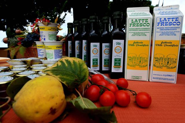 Yoghurt, milk and olive oil from the organic farm at Pontiff's private apartments. (AFP) Yoghurt, milk and olive oil from the organic farm at Pontiff's private apartments. (AFP)