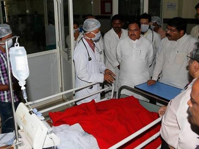 Union health minister JP Nadda and petroleum minister Dharmendra Pradhan interact with SUM Hospital fire survivors at KIIMS hospital in Bhubaneswar. (PTI File Photo) Union health minister JP Nadda and petroleum minister Dharmendra Pradhan interact with SUM Hospital fire survivors at KIIMS hospital in Bhubaneswar. (PTI File Photo)