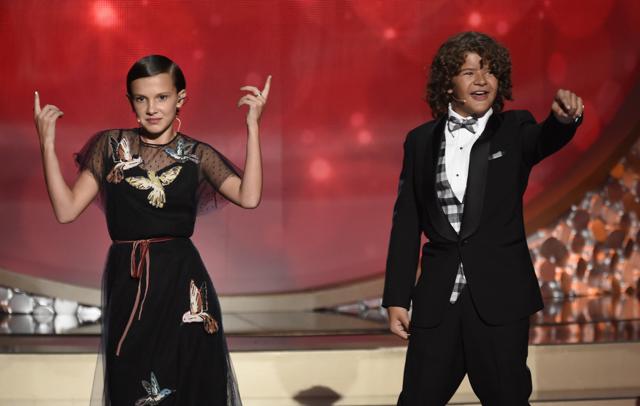 Millie Bobby Brown, left, and Gaten Matarazzo perform at the 68th Primetime Emmy Awards. (Chris Pizzello/Invision/AP) Millie Bobby Brown, left, and Gaten Matarazzo perform at the 68th Primetime Emmy Awards. (Chris Pizzello/Invision/AP)