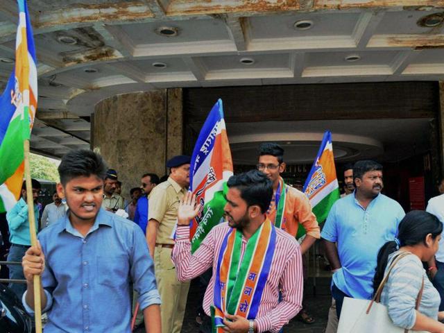 Maharashtra Navnirman Sena (MNS) workers staged protesting at Mumbai’s Metro Cinema to stop release of "Ae dil hai mushkil" in cinema theatres. (PTI) Maharashtra Navnirman Sena (MNS) workers staged protesting at Mumbai’s Metro Cinema to stop release of "Ae dil hai mushkil" in cinema theatres. (PTI)