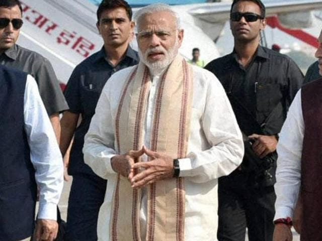 Prime Minister Narendra Modi on his arrival at Vadodara, Gujarat on Saturday. (PTI Photo) Prime Minister Narendra Modi on his arrival at Vadodara, Gujarat on Saturday. (PTI Photo)