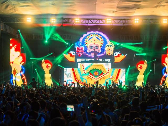 A rig designed for Nucleya’s performance at Dome, NSCI, Worli, Mumbai.(Nishant Matta) A rig designed for Nucleya’s performance at Dome, NSCI, Worli, Mumbai.(Nishant Matta)