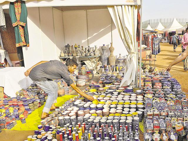 The 10-day Shilpotsav has handicraft items and food stalls of different states at Noida Stadium (Burhaan Kinu/HT Photo) The 10-day Shilpotsav has handicraft items and food stalls of different states at Noida Stadium (Burhaan Kinu/HT Photo)