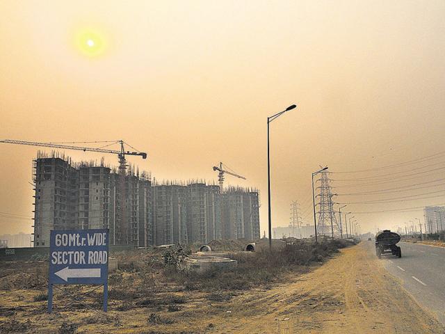 An incomplete sector road in Sector 69 towards Tulip residential areas. (HT File)