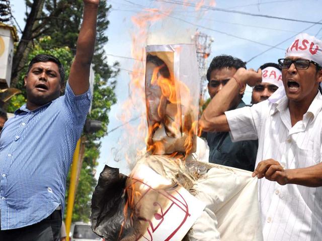 File photo of members of All Assam Students Union (AASU) protesting. File photo of members of All Assam Students Union (AASU) protesting.