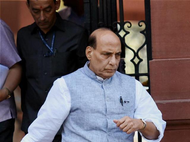 Union home minister Rajnath Singh after a cabinet meeting at South Block in New Delhi.(PTI File Photo) Union home minister Rajnath Singh after a cabinet meeting at South Block in New Delhi.(PTI File Photo)