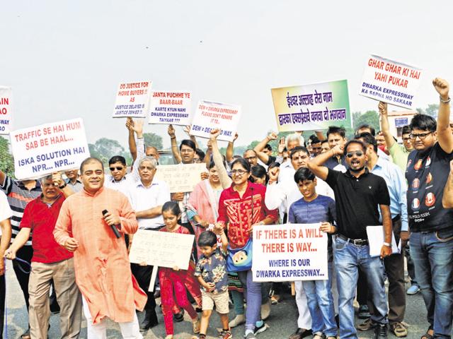 More than 300 families held a protest in Sector 111 on Sunday. More than 300 families held a protest in Sector 111 on Sunday.