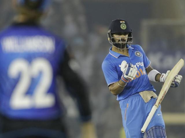 Kohli with a victorious fist pump after the winning runs were scored. (AP)