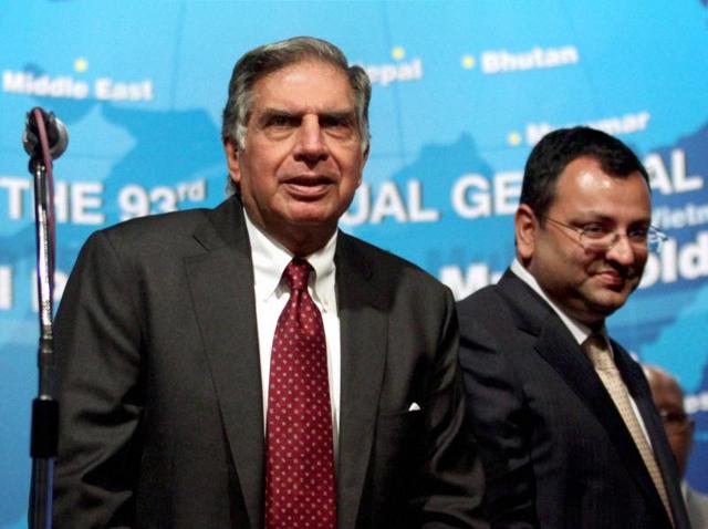 File photo of Ratan Tata with Cyrus Mistry. Tata Sons on Monday removed Cyrus Mistry as its Chairman, nearly four years after he took over the reins of the group.(PTI Photo)