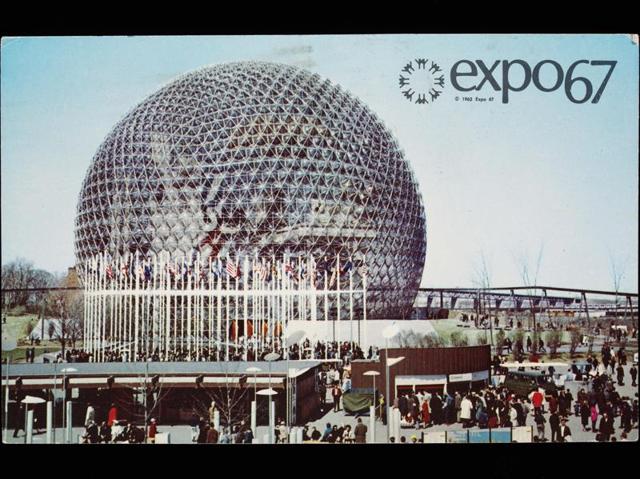 The exhibition features more than 350 items, encompassing photographs, posters, literature and, of course, music and design. Seen here, a post card of the 1967 World Fair in Montreal, Canada. (AFP)