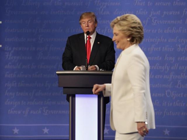 Republican presidential nominee Donald Trump and Democratic presidential nominee Hillary Clinton during the third and final presidential debate. (AP File Photo) Republican presidential nominee Donald Trump and Democratic presidential nominee Hillary Clinton during the third and final presidential debate. (AP File Photo)