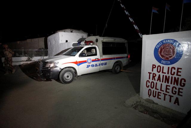 A police truck is seen at a gate to the police training centre under siege. The centre normally housed around 700 trainees and around 250 were present in the centre at the time of the attack. (Reuters) A police truck is seen at a gate to the police training centre under siege. The centre normally housed around 700 trainees and around 250 were present in the centre at the time of the attack. (Reuters)