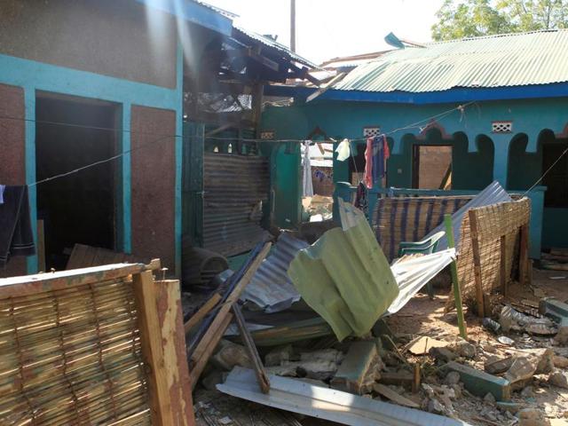 A general view shows the destruction following an attack at the Bisharo lodging by Islamist militants from the Somali group al Shabaab in Mandera, Kenya on Tuesday. (Reuters) A general view shows the destruction following an attack at the Bisharo lodging by Islamist militants from the Somali group al Shabaab in Mandera, Kenya on Tuesday. (Reuters)