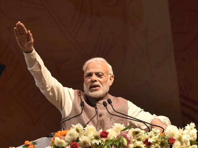 Prime Minister Narendra Modi, addresses a gathering at the inauguration of the 2016 National Tribal Carnival in New Delhi on Tuesday. (Arun Sharma/HT PHOTO) Prime Minister Narendra Modi, addresses a gathering at the inauguration of the 2016 National Tribal Carnival in New Delhi on Tuesday. (Arun Sharma/HT PHOTO)
