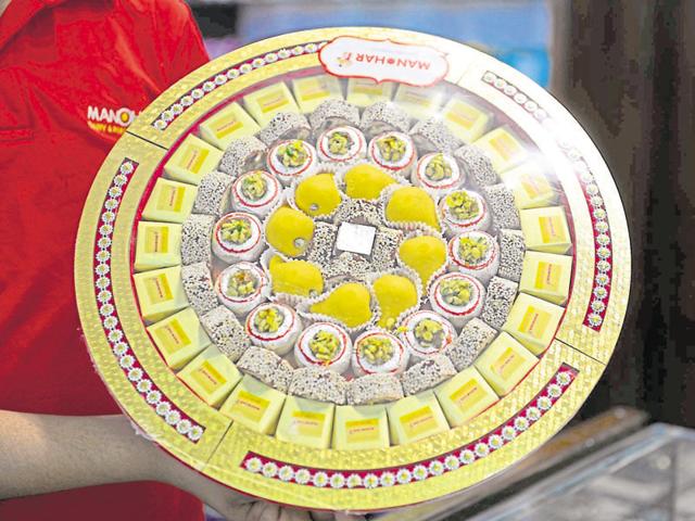 Sweets of Gaggar in Bhopal. (Mujeeb Faruqui/HT) Sweets of Gaggar in Bhopal. (Mujeeb Faruqui/HT)