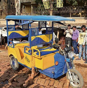 Umesh’s family has parked his e-rickshaw at a safe location, fearing that perpetrators may try to damage it. (Sakib Ali/HT Photo) Umesh’s family has parked his e-rickshaw at a safe location, fearing that perpetrators may try to damage it. (Sakib Ali/HT Photo)