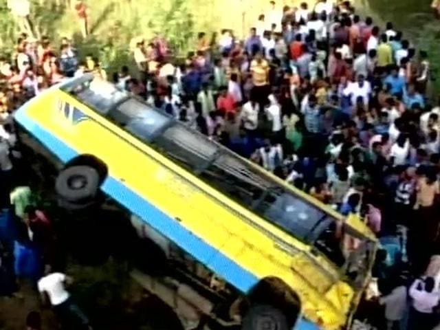 At least five people were killed and 40 others injured after a bus fell off a bridge in Odisha’s angul district. (ANI Photo) At least five people were killed and 40 others injured after a bus fell off a bridge in Odisha’s angul district. (ANI Photo)