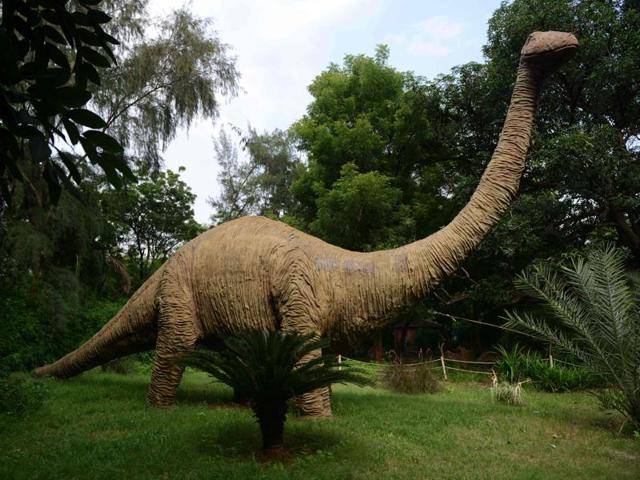 Seen here is a life-sized model of a dinosaur at the park. One of Aalia’s most-prized possessions is a fossilised dinosaur egg she found an unsuspecting villager using to grind spices on her ancestral lands, an area billed as India’s Jurassic Park. (AFP)
