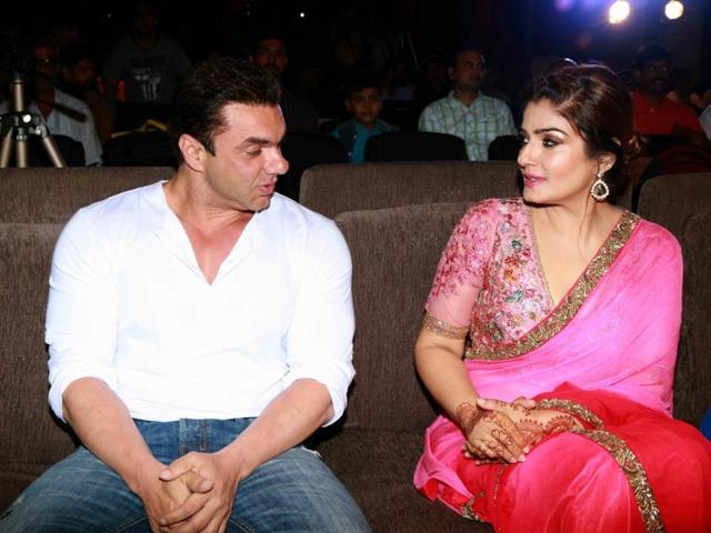 Sohail Khan and Raveena Tandon during the music launch of Marathi film Bhay in Mumbai. (IANS Photo)