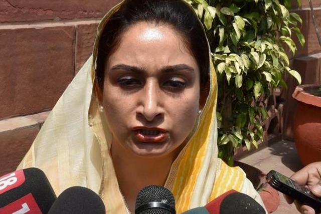 Harsimrat Kaur Badal, the central minister for food processing, is wife of Punjab deputy CM and SAD president Sukhbir Singh Badal. (HT File Photo)