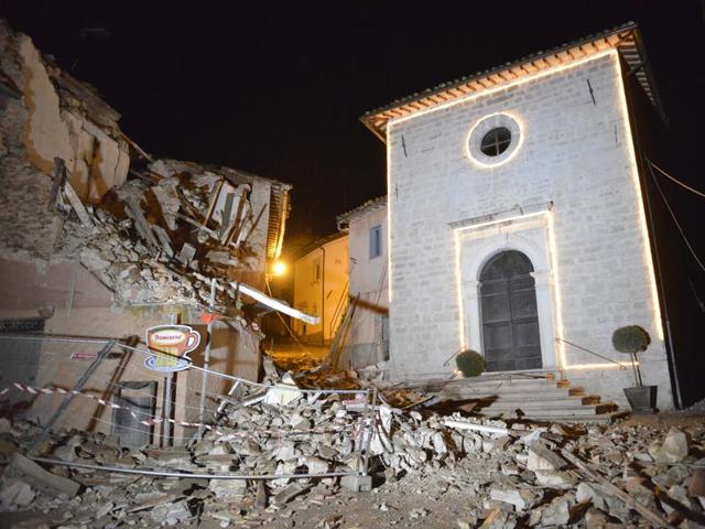 A view of the Church of San Sebastiano amid damaged houses in Castelsantangelo sul Nera, Italy, following an earthquake. (AP Photo) A view of the Church of San Sebastiano amid damaged houses in Castelsantangelo sul Nera, Italy, following an earthquake. (AP Photo)