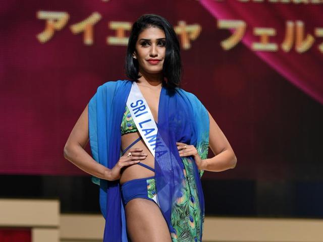 Miss Sri Lanka Ayesha Fernando poses in her swimwear. (AFP) Miss Sri Lanka Ayesha Fernando poses in her swimwear. (AFP)
